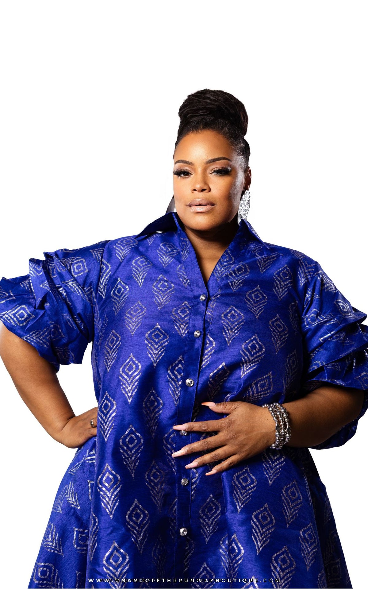 A Lil Jazzy Shirt Dress | Blue/Silver | Review Description & Return Policy