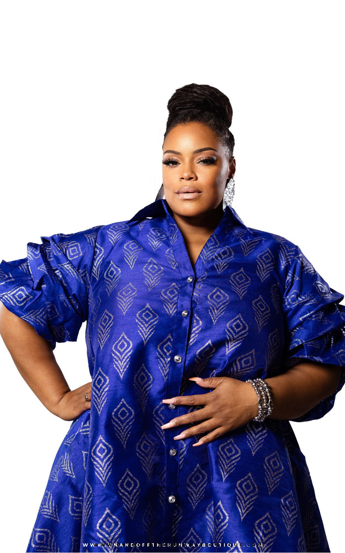 A Lil Jazzy Shirt Dress | Blue/Silver | Review Description & Return Policy