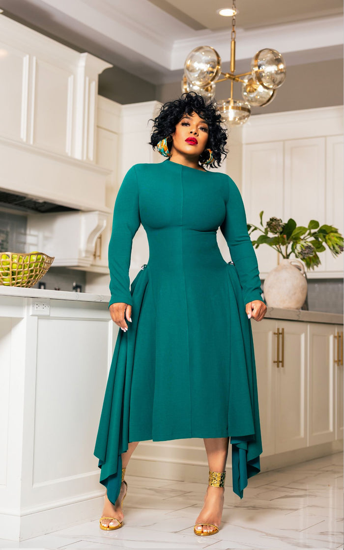 Modest With An Asymmetrical Twist | Emerald - Pre Order | Review Description & Return Policy