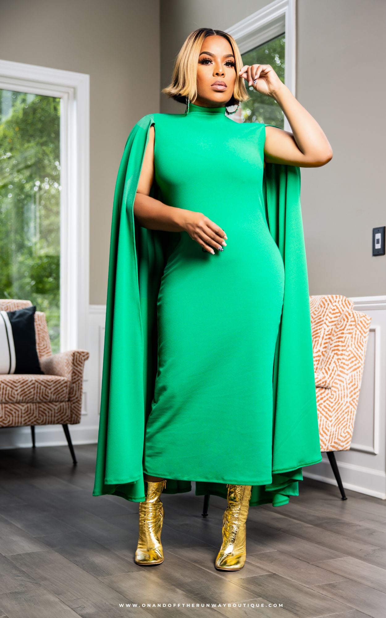 Cape Dress Green Pre Order Review Description Return Policy
