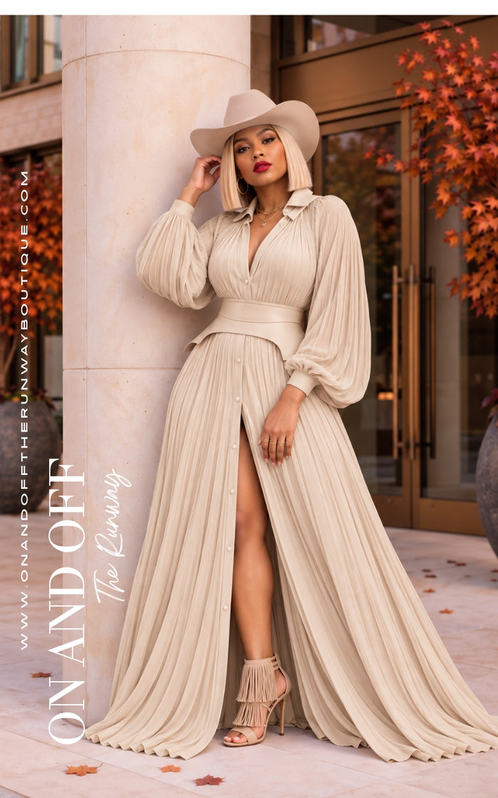 The Pleated Maxi Dress | IVORY | Review Description & Return Policy